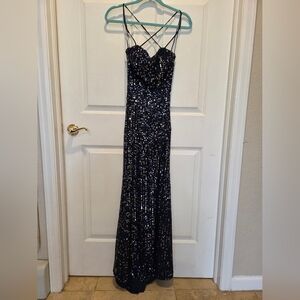 Blue Sequin Strappy Evening Gown Size 1